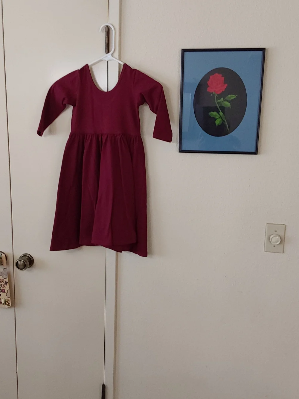 Girls' Long Sleeve Burgundy Casual Dress - Classic Everyday Style